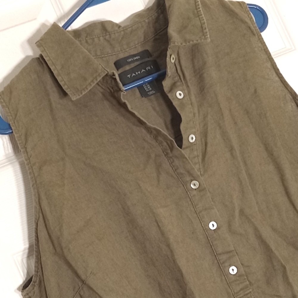 Linen Sleeveless Shirt Dress Tahari 1X - Picture 2 of 6